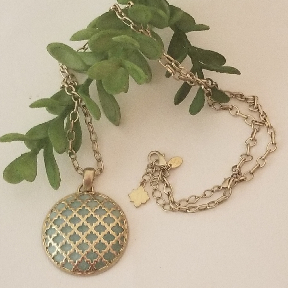 Kiam Family Gold Tone Necklace with Aqua Stone